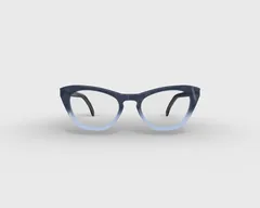 Cat-Eye-Brillenfassung in Blau mit Verlauf, Demo der virtuellen Anprobe