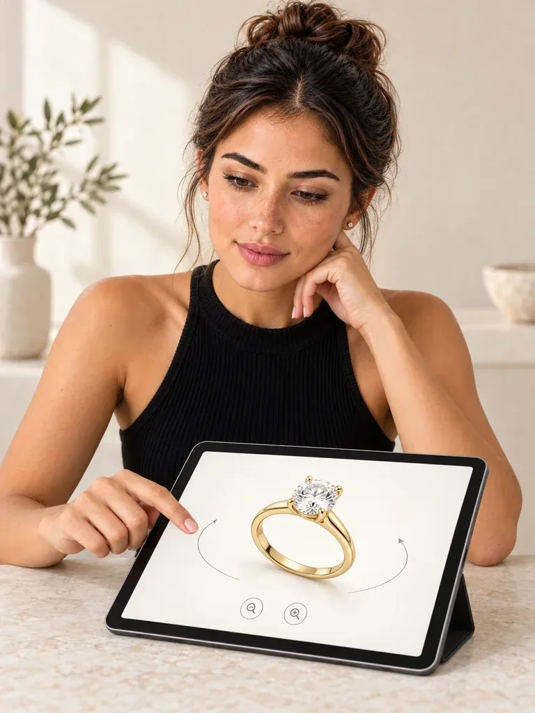 Reference model exploring a diamond ring in a tablet 3D viewer