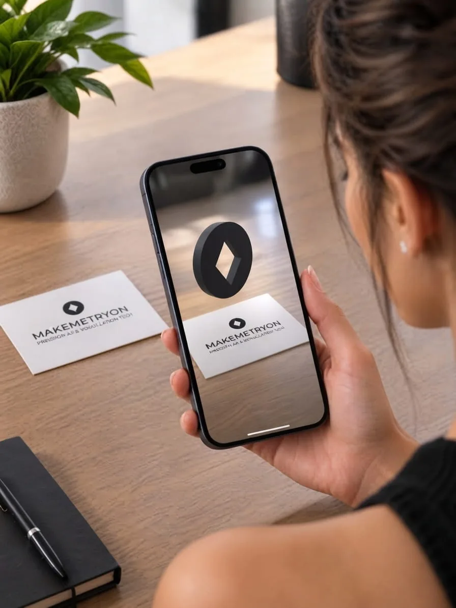 Phone scanning printed artwork with a 3D model anchored to the image target in the browser
